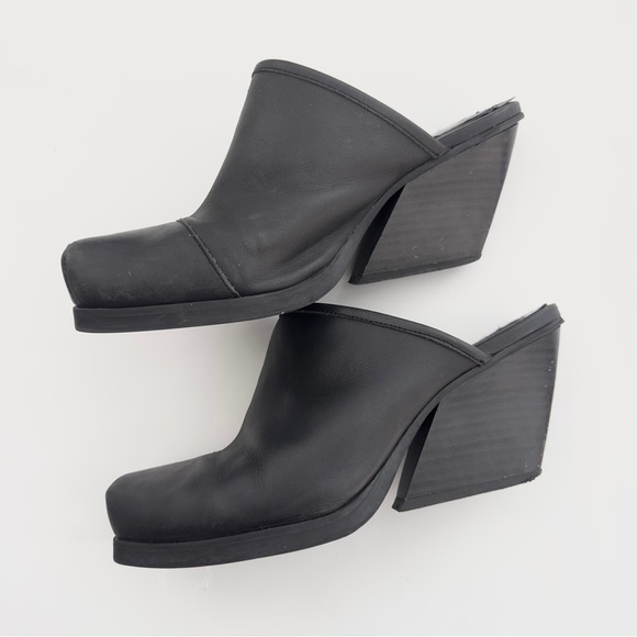 CHEAP MONDAY | UNIQUE MULE SLIP-ON CLOGS SQUARE TOED BLOCK HEELS CORPORATE GOTH - Picture 3 of 12